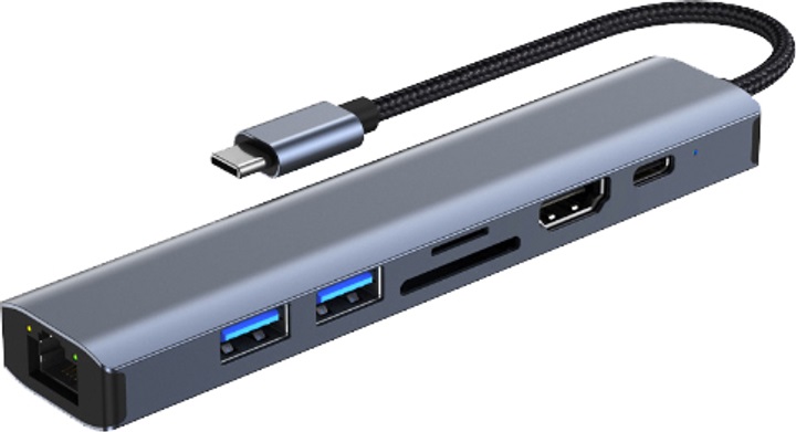 Мультипортовий адаптер (USB‑C хаб) Dynamode 7 in 1 BYL-2303 Grey